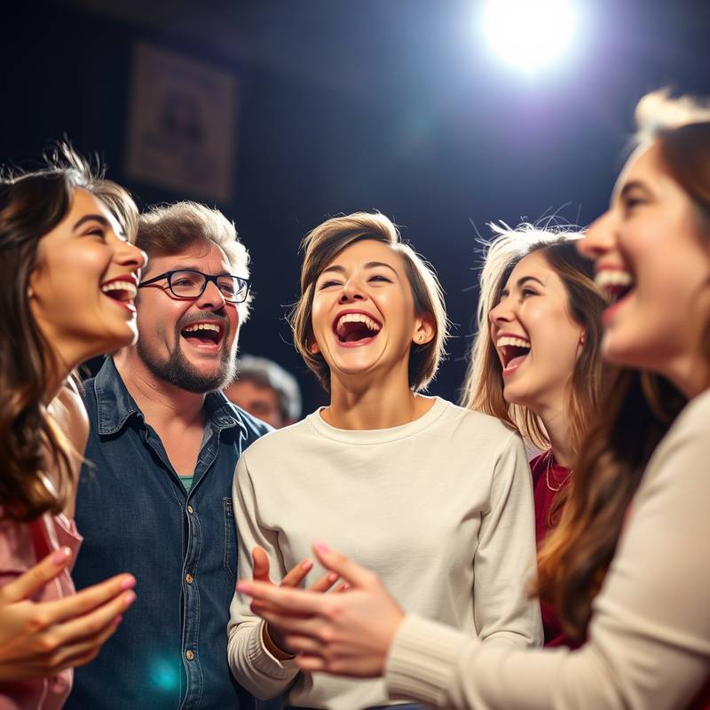 Een dynamische foto van een groepsles zang, waarbij deelnemers samen zingen en lachen.