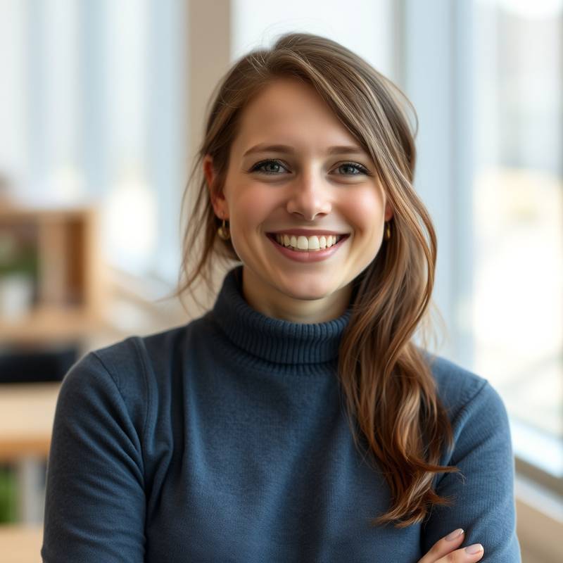 Portret van Emma de Wit, een tevreden studente.