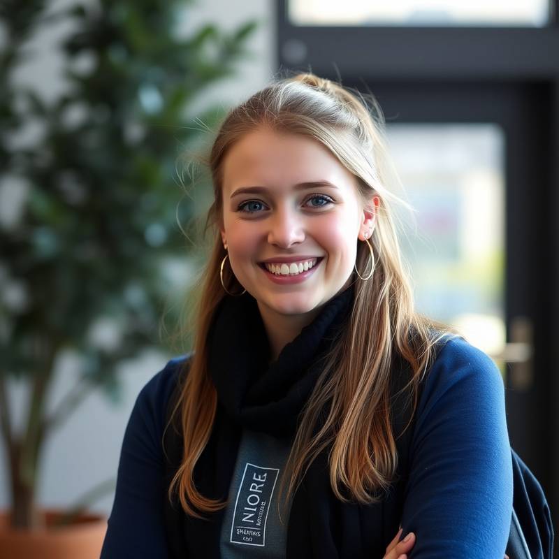Portret van Sofie Jansen, een tevreden studente.